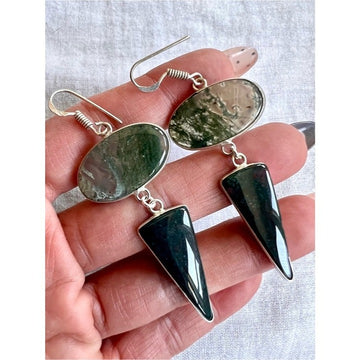 925 OMG! Double Whammy! Dragons Bloodstone + Moss Agate Earrings