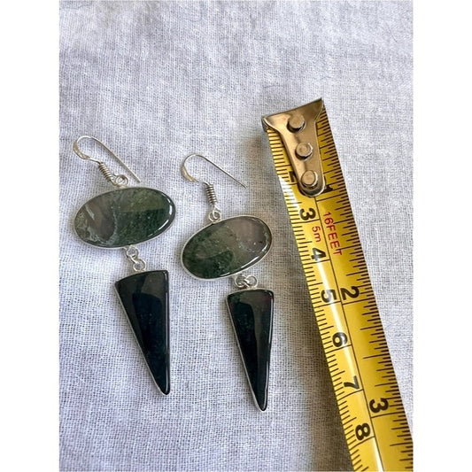 925 OMG! Double Whammy! Dragons Bloodstone + Moss Agate Earrings