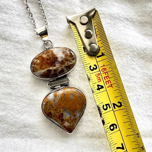 925 Double Yellow Moss Agate Pendant Necklace