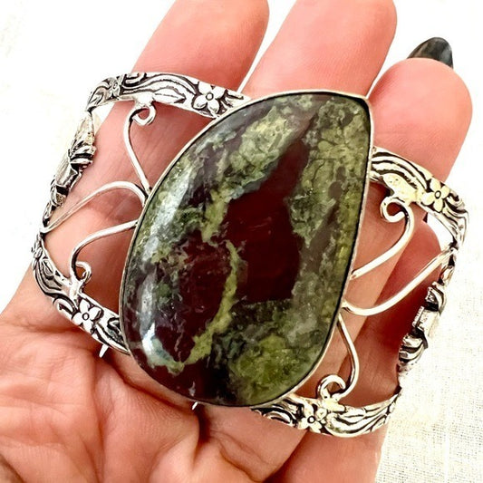 925 Kundalini Dragons Blood Bloodstone Cuff Bracelet