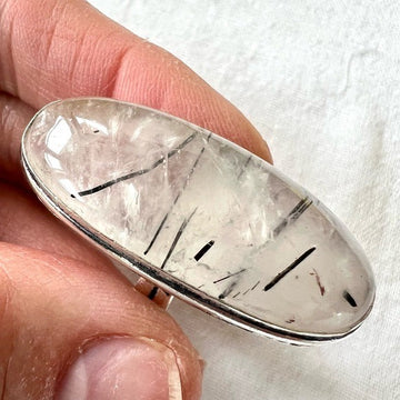 925 Yin Yang Black Tourmaline Tourmalated Quartz Ring 9