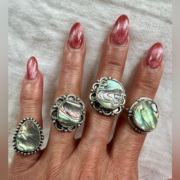 925 Soothing Iridescent Abalone Shell Ring 6.5