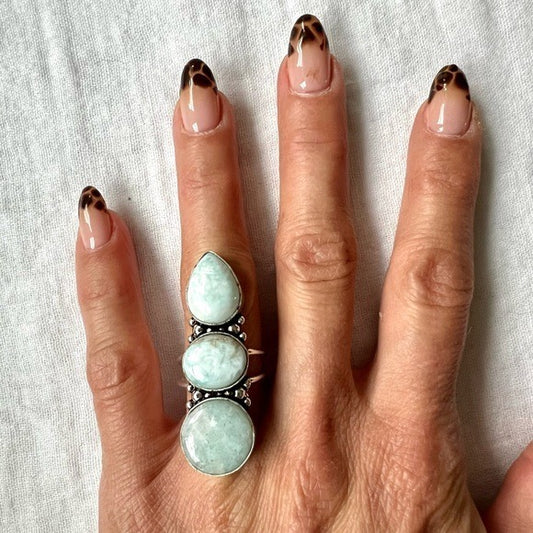 925 WOW! Triple Caribbean Larimar Ring 5.75