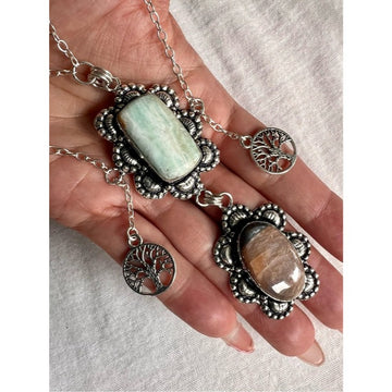 925 OMG WHOA 🤯 Hememorphite + Chocolate Moonstone Tree of Life Pendant Necklace