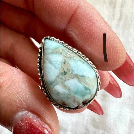 925 You Choose! Ocean Blue Caribbean Larimar Ring 9, 10