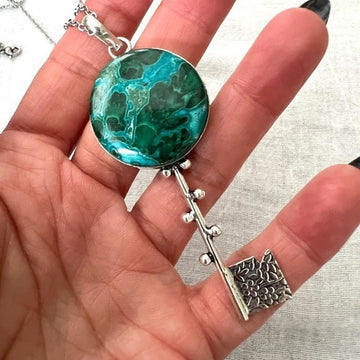 925 Unlocked Malachite Chrysocolla KEY Pendant Necklace