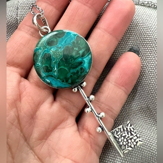 925 Unlocked Malachite Chrysocolla KEY Pendant Necklace