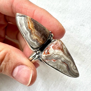 925 Massive Twin Peaks Crazy Lace Agate Ring! Sz 12.25