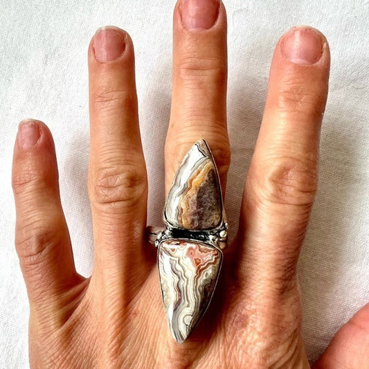 925 Massive Twin Peaks Crazy Lace Agate Ring! Sz 12.25