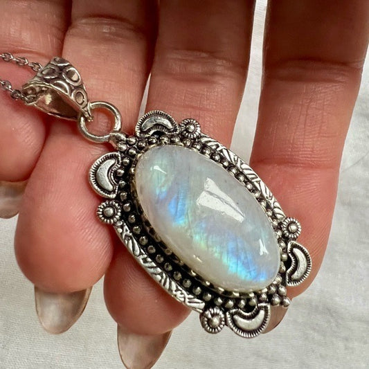 925 OMG OMG Stunning Rainbow Flash Moonstone Necklace Pendant