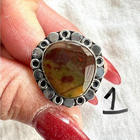 925 YOU CHOOSE! 2 Rings for $20! Agate & Jasper & Pyrite - size 7.5