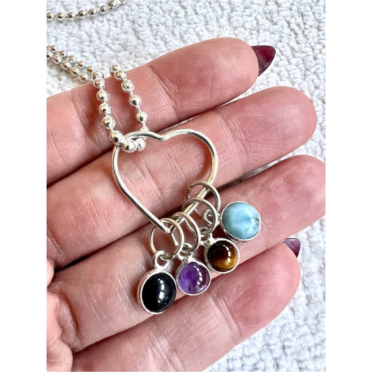 925 LOVE Spectrum Larimar, Amethyst, Labradorite, Tigers Eye Heart Necklace