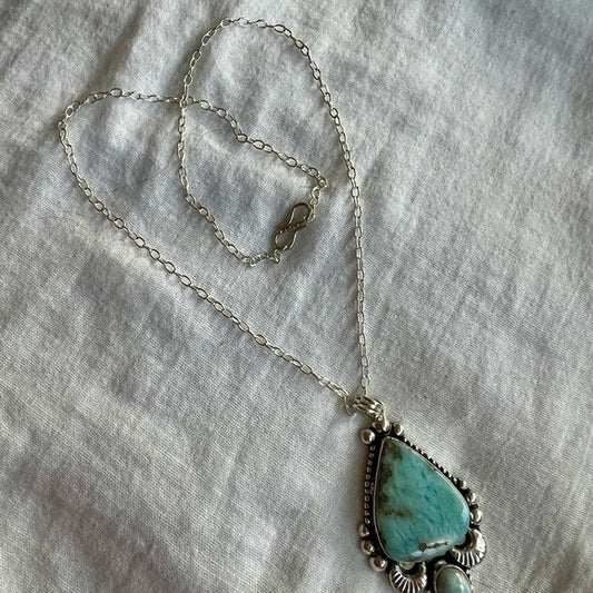 925 OCEAN BLUE Caribbean Larimar MOON Pendant Necklace