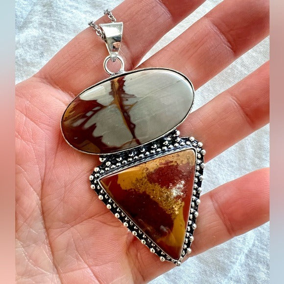 925 Vitality Stone Double Mookaite Jasper Necklace Pendant