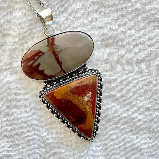 925 Vitality Stone Double Mookaite Jasper Necklace Pendant