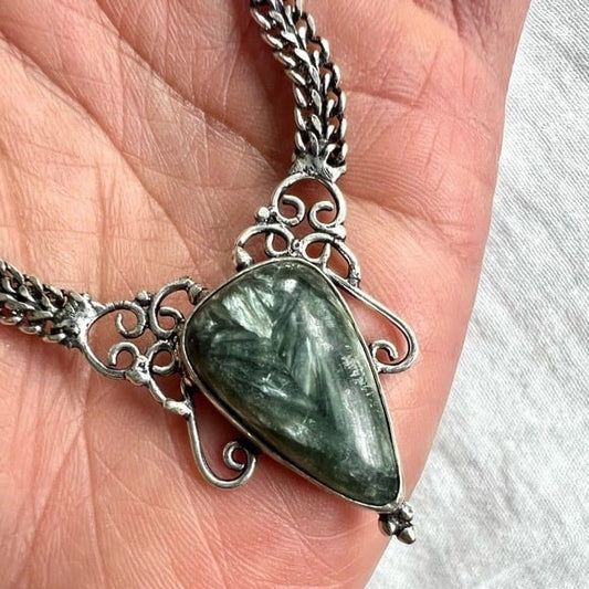 925 Spirit Guides Seraphinite + Chrysocolla Pendant Necklace