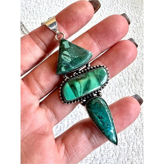 925 HEART HEALER Malachite Chrysocolla Pendant Necklace