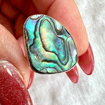 925 Bright Ocean Hue Abalone Shell Ring 8