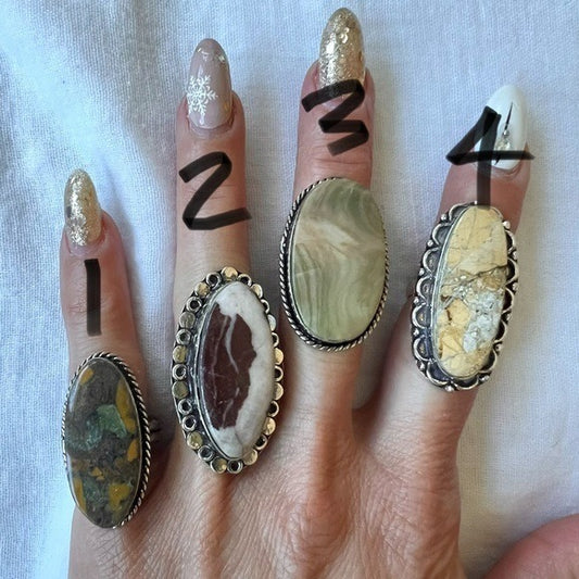 925 You Choose! Agate or Jasper Ring -All size 6.5