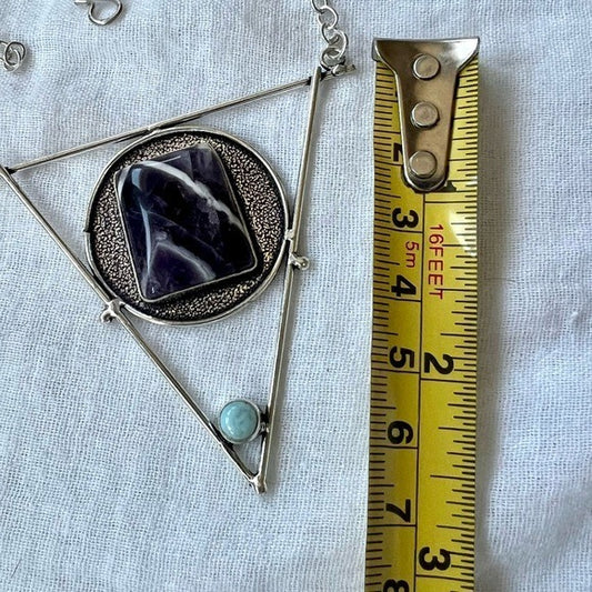 925 Spiritual Amethyst + Larimar Geometric Pendant Necklace
