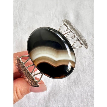 925 Natures Shield Black Banded Onyx Cuff Bracelet