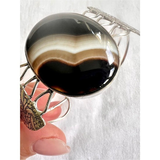 925 Natures Shield Black Banded Onyx Cuff Bracelet