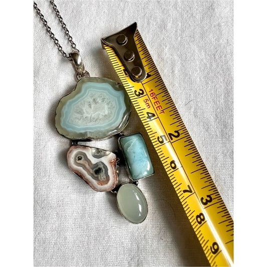 925 WOW! Stunning! Solar Quartz + Larimar Pendant Necklace