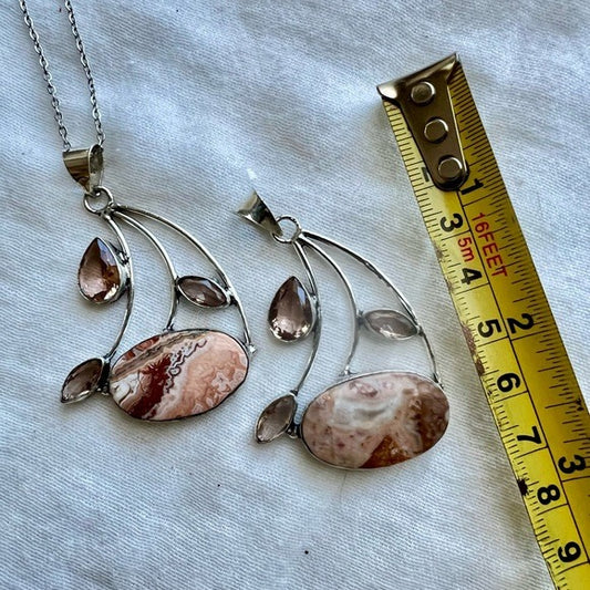 925 You Choose! Crazy Lace Agate + Morganite Necklace Pendant