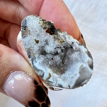 925 Micro Quartz Crystals in Geode Agate Ring 6 7 8