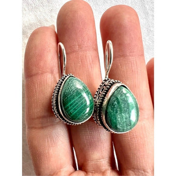 925 Petite Teardrop Ornate MALACHITE Earrings