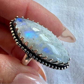 925 WOW WOW! So Incredibly Gorgeous! Blue Flash Moonstone Ring 8.25