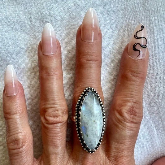 925 WOW WOW! So Incredibly Gorgeous! Blue Flash Moonstone Ring 8.25