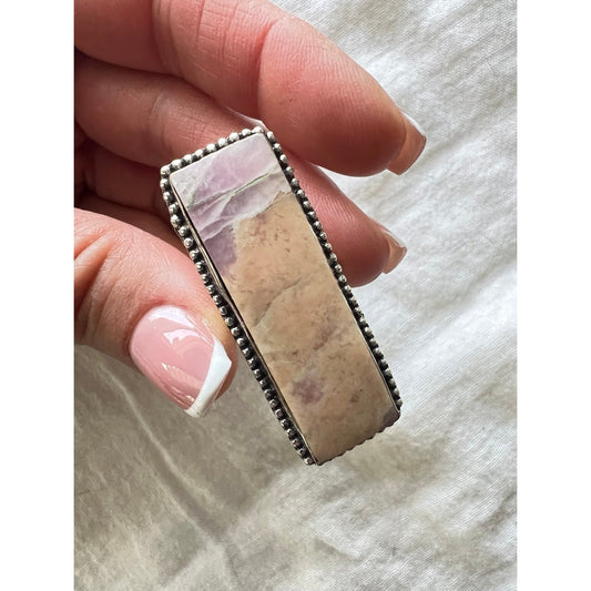 925 Tranquil Pink Opal Long Elegant Ring 8.25