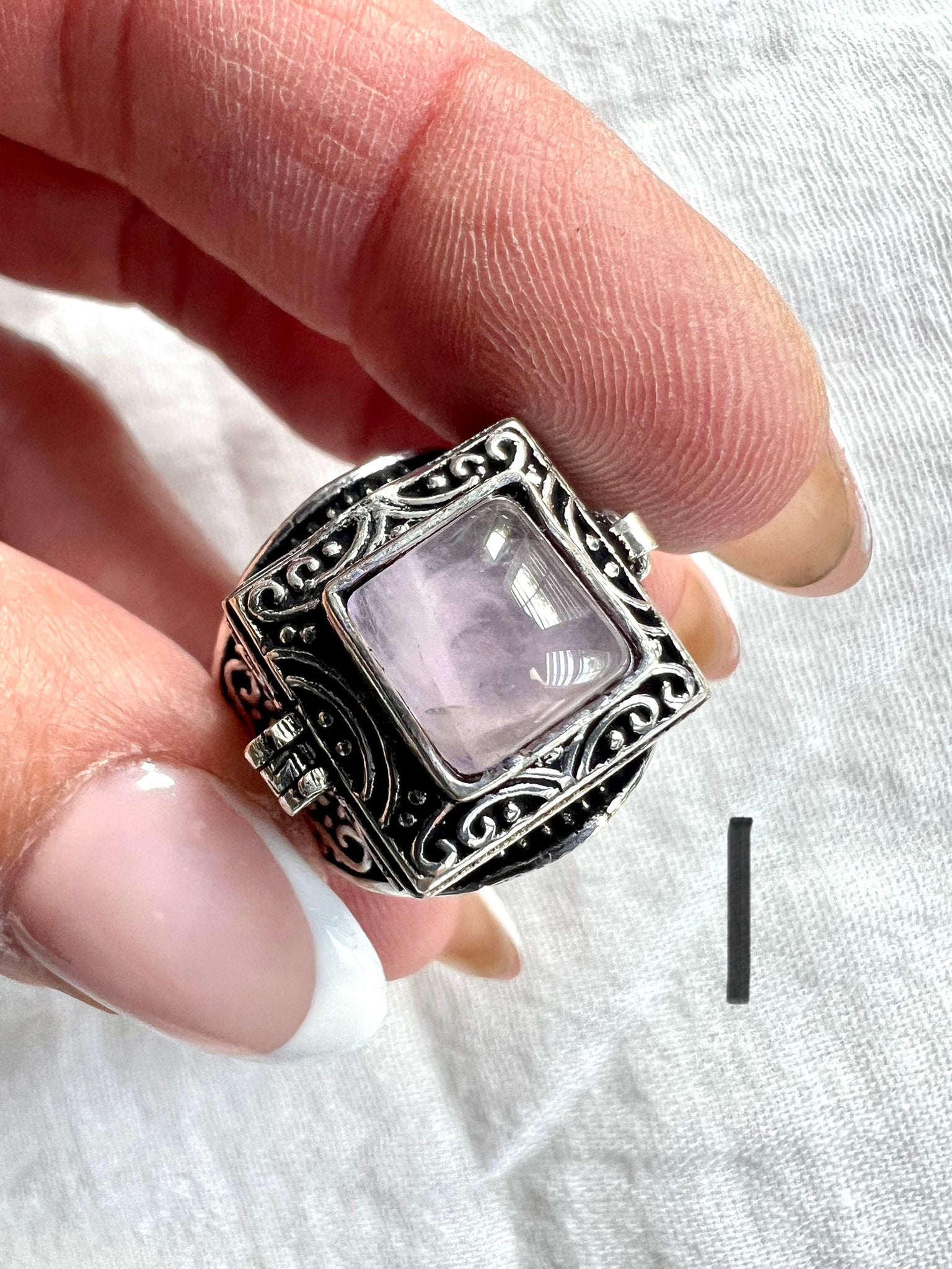 925 Heart Chakra Rose Quartz Poison Locket Ring 8.5