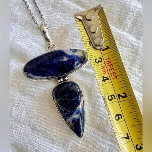 925 Double Spiritual Sodalite Dagger Pendant Necklace