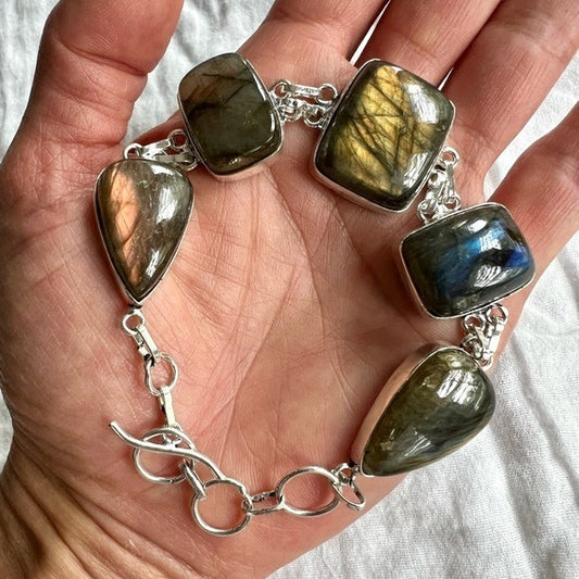 925 AMAZING! Chunky Flash Labradorite Bracelet