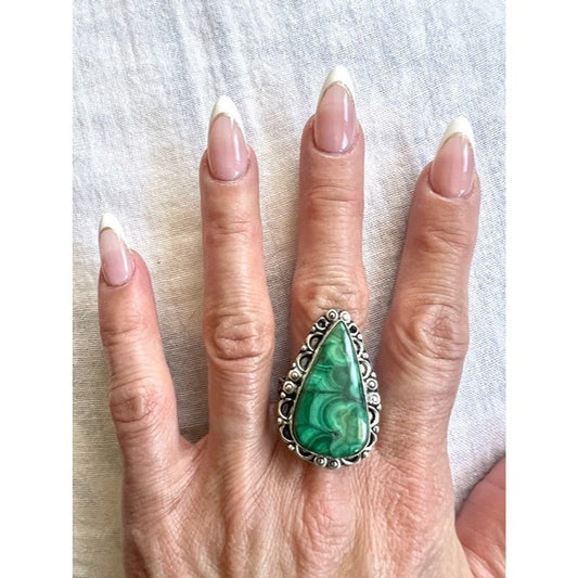 925 Malachite Swirl Heart Chakra Ring 9