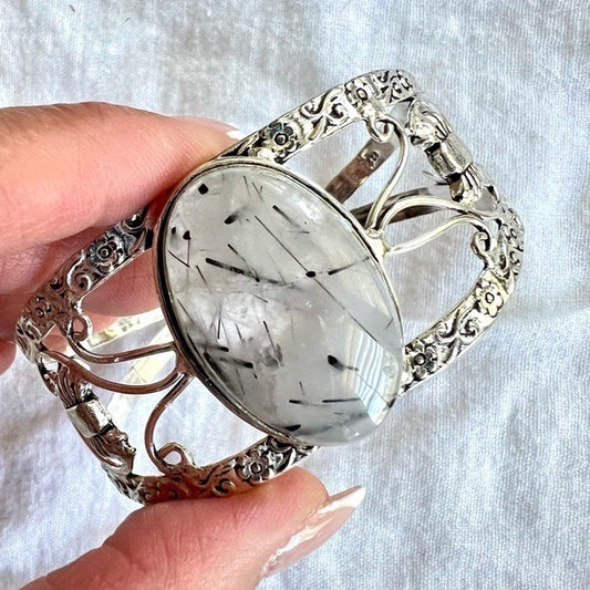 925 Yin Yang Tourmalated Cuff Bracelet