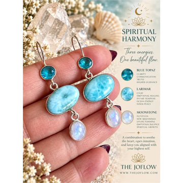 925 Spiritual HARMONY Larimar, Swiss Topaz + Flash Moonstone Earrings