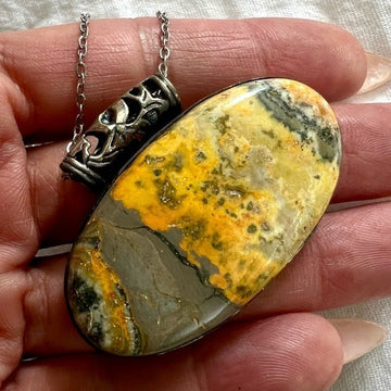925 Life Purpose Bumble Bee Jasper Pendant Necklace