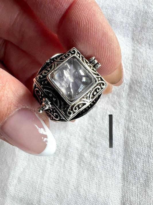 925 Heart Chakra Rose Quartz Poison Locket Ring 7.5