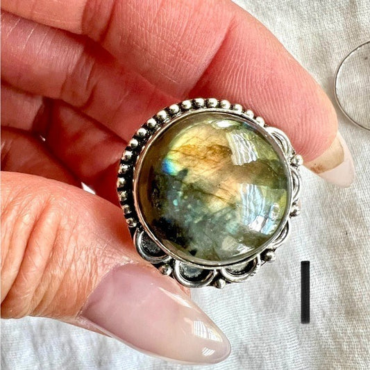 925 Lux Flash Labradorite Round Rings 11