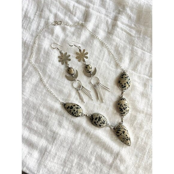 925 Yin Yang Playful Dalmatian Jasper Necklace