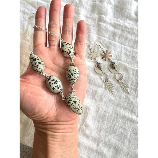 925 Yin Yang Playful Dalmatian Jasper Necklace