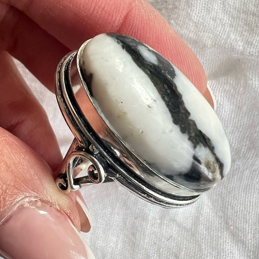925 Moon Energy White Buffalo Jasper GORGEOUS Ring 10.5