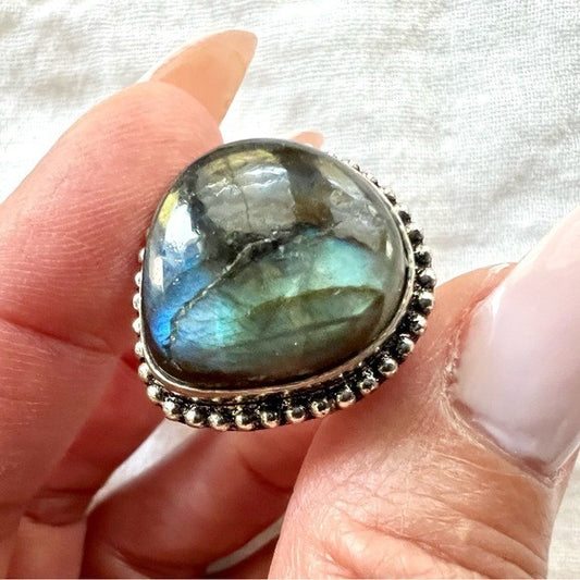 925 You Choose! Geometric Flash Labradorite Ring 10.5