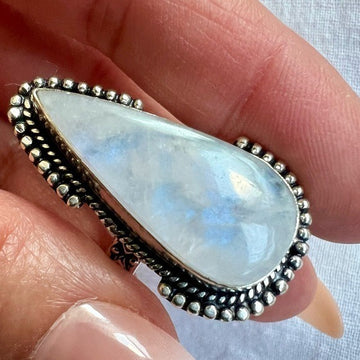 925 Ethereal Blue Flash Ornate Moonstone Ring 8