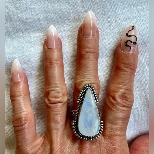 925 Ethereal Blue Flash Ornate Moonstone Ring 8