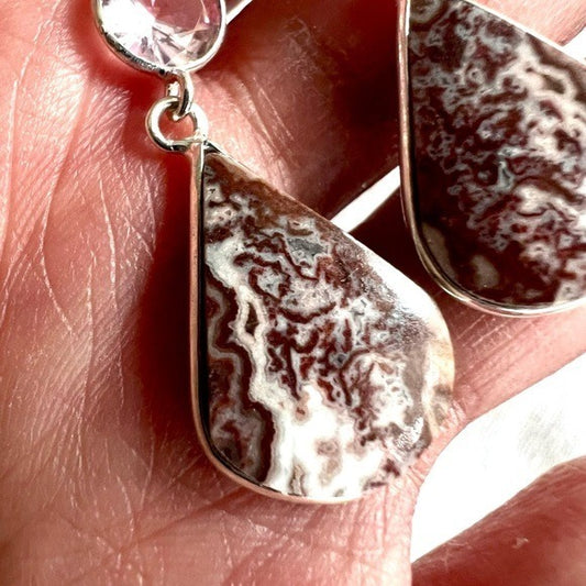 925 Petite Crazy Lace Agate + Morganite Earrings