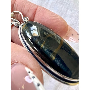 925 Solar Chakra BLUE BLACK BROWN Tigers Eye Pendant Necklace